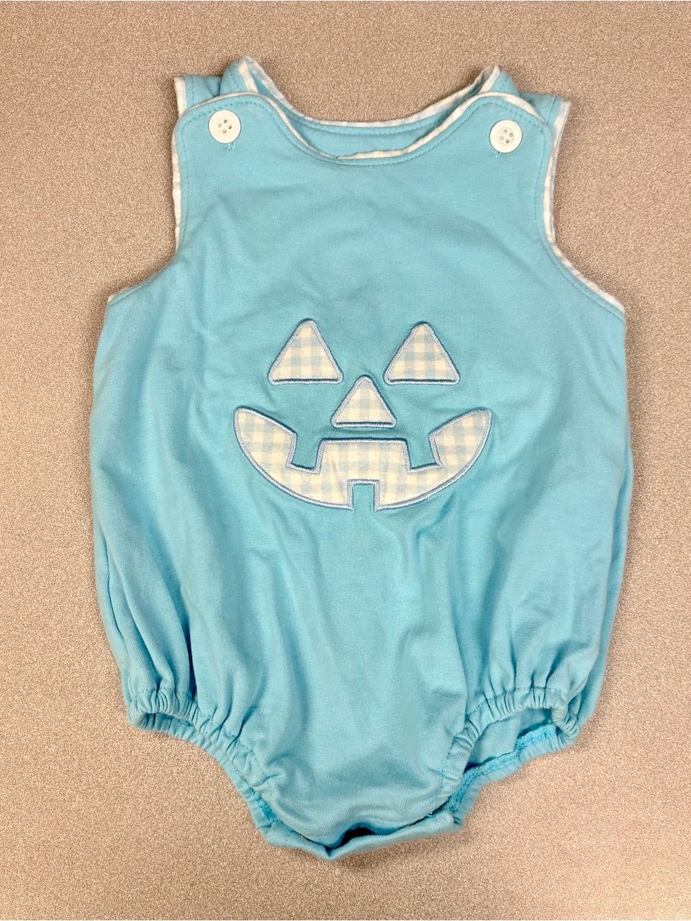 Blue Pumpkin Appliqué Baby Romper - size 6-12 months fits more like a 6-9 month